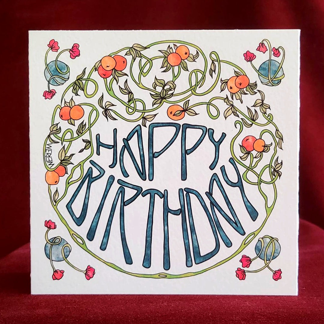 WERIEM ○ HANDMADE CARD - Birthday | Unique Gift | Artsy | Orange | Teal | Green | Art Nouveau