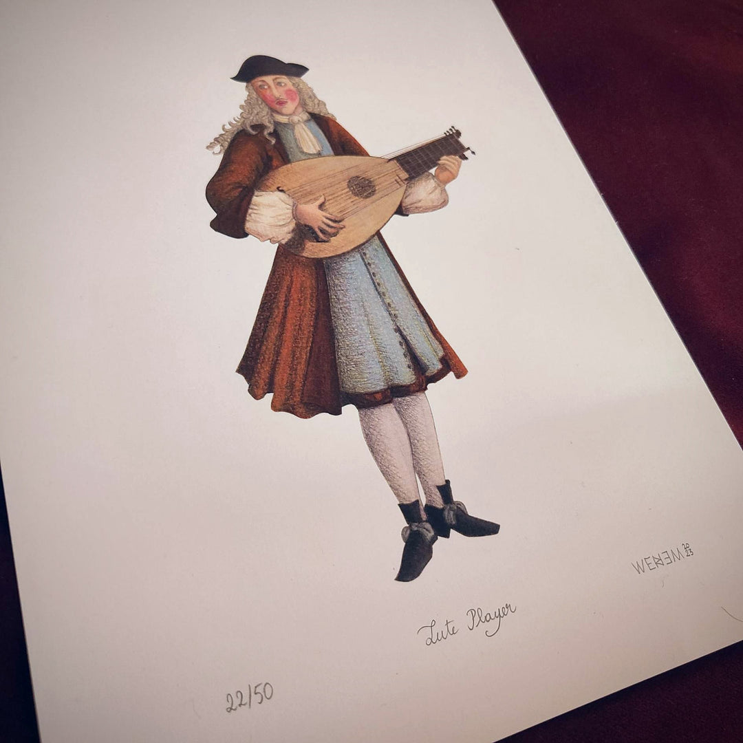 WERIEM ○ LIMITED EDITION PRINT (7 available out of 50) - Numbered and Signed | Lute Player | Baroque Musician | Early Music | Certificate of Authenticity