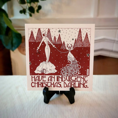 WERIEM ○ HANDMADE CARD - Merry Christmas | Happy Holidays | Xmas | Snow | Peacock | Art Deco | Red
