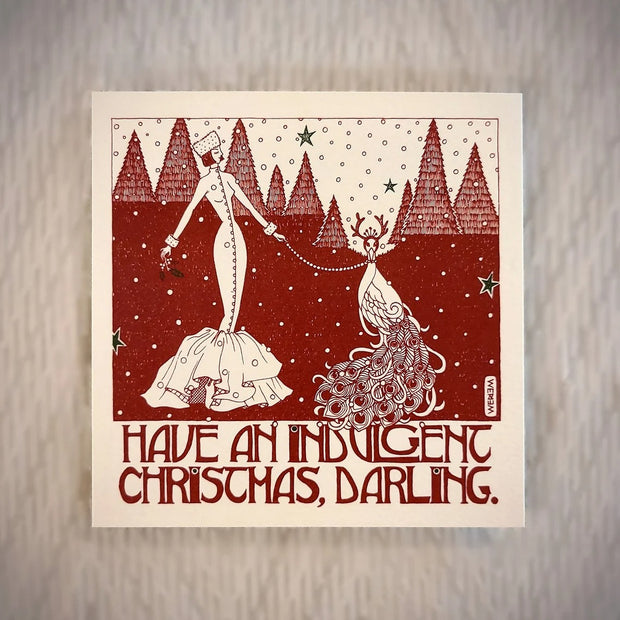 WERIEM ○ HANDMADE CARD - Merry Christmas | Happy Holidays | Xmas | Snow | Peacock | Art Deco | Red