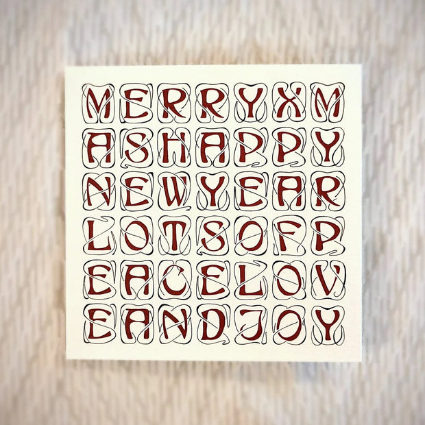WERIEM ○ HANDMADE CARD - Merry Christmas | Happy New Year | Peace, Joy, Love | Holidays | Xmas | Art Nouveau Calligraphy